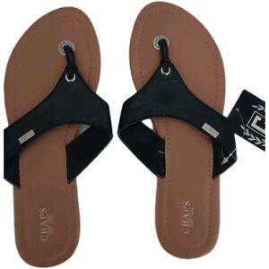 Chaps Flip Flop Sandals NWT Women's Black Med (7-8) Vegan Leather Snake Skin